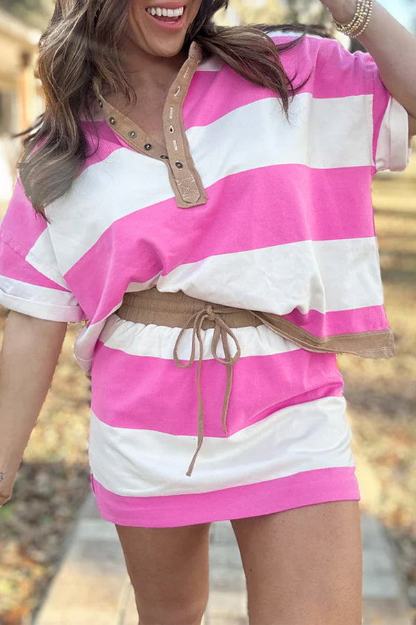 Ensemble femme rayé, à cordon, colorblock, mini