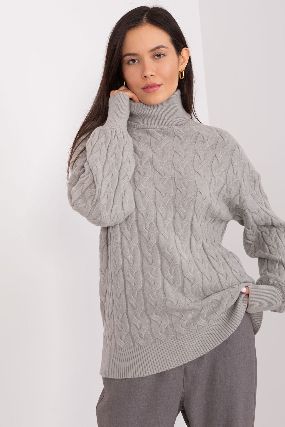 Pull femme AT Col Roulé Col — gris