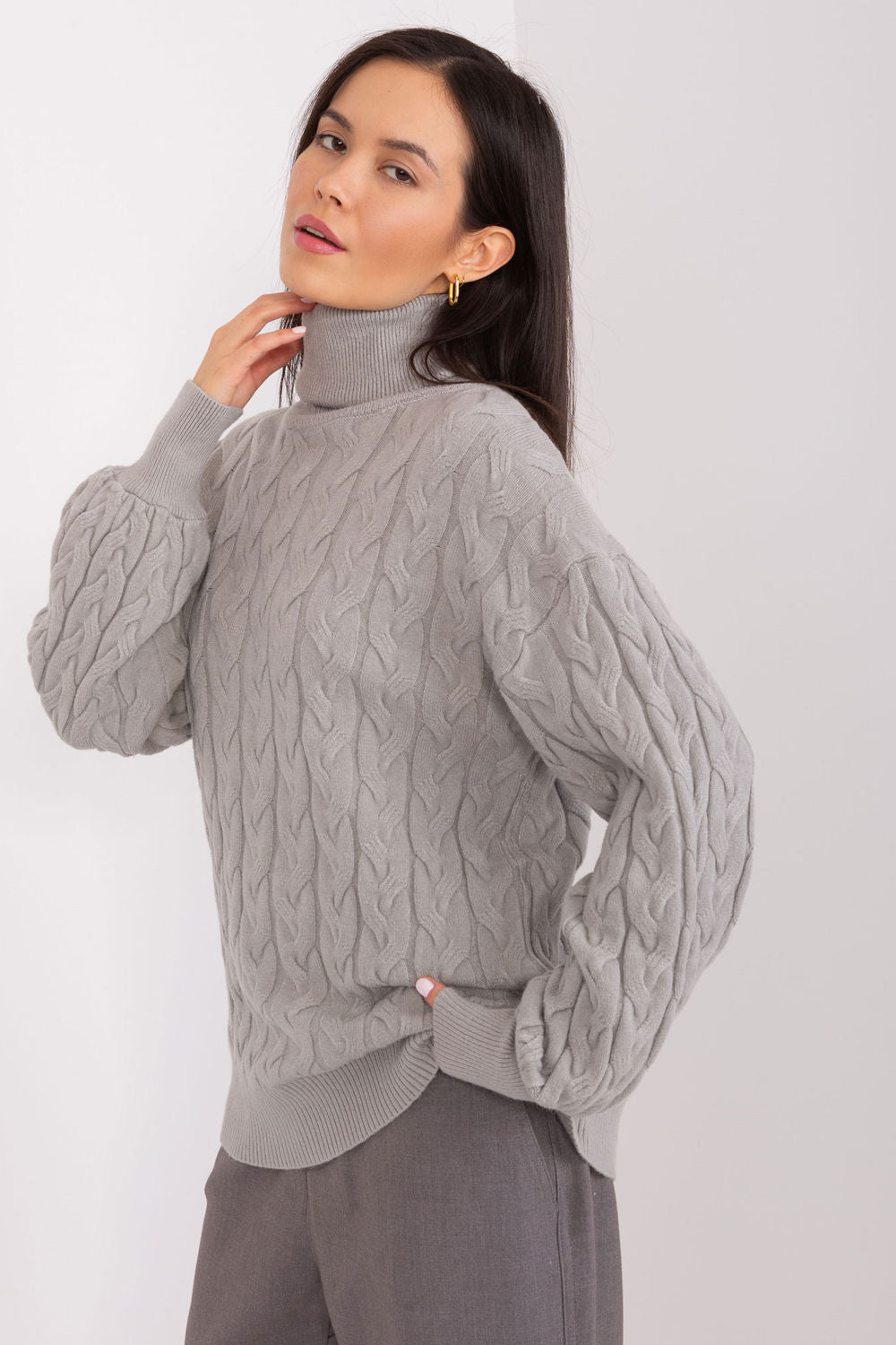 Pull femme AT Col Roulé Col — gris