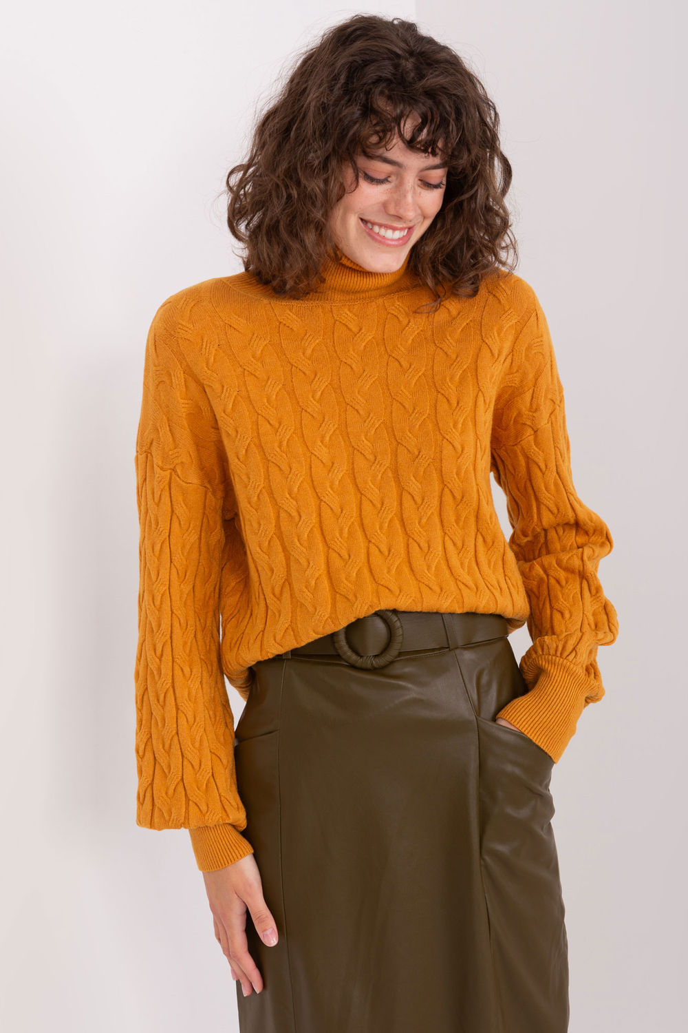 Pull femme AT Col Roulé Col — jaune