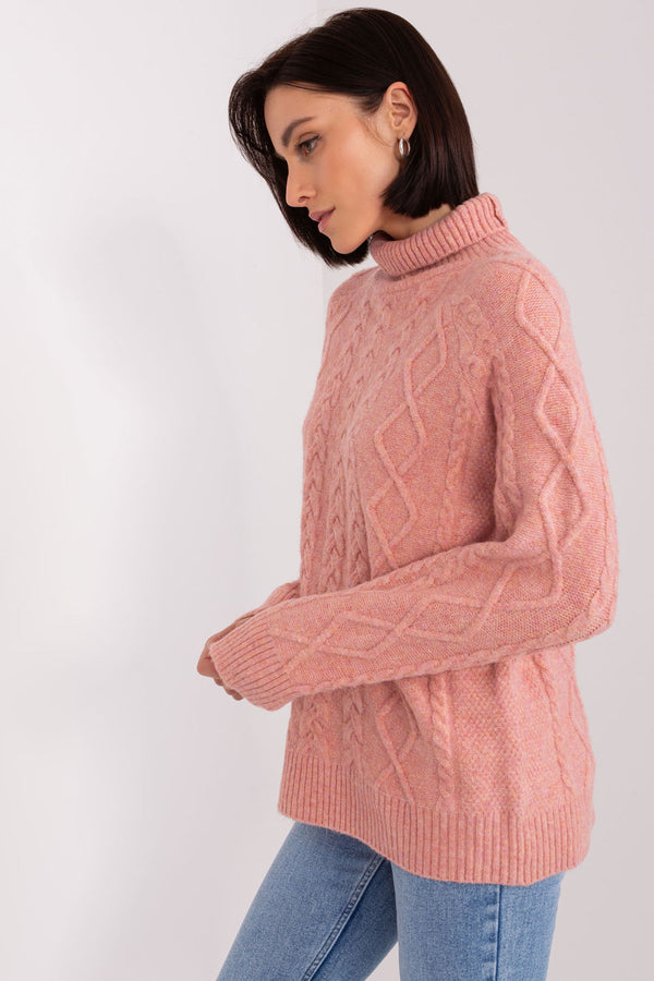 Pull femme AT Col Roulé Col — rosé