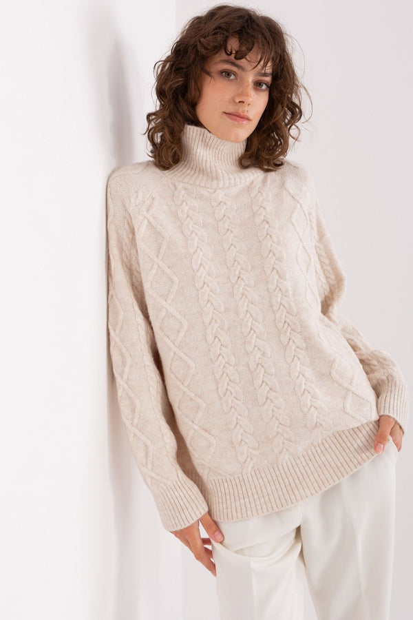 Pull femme AT Col Roulé Col — beige