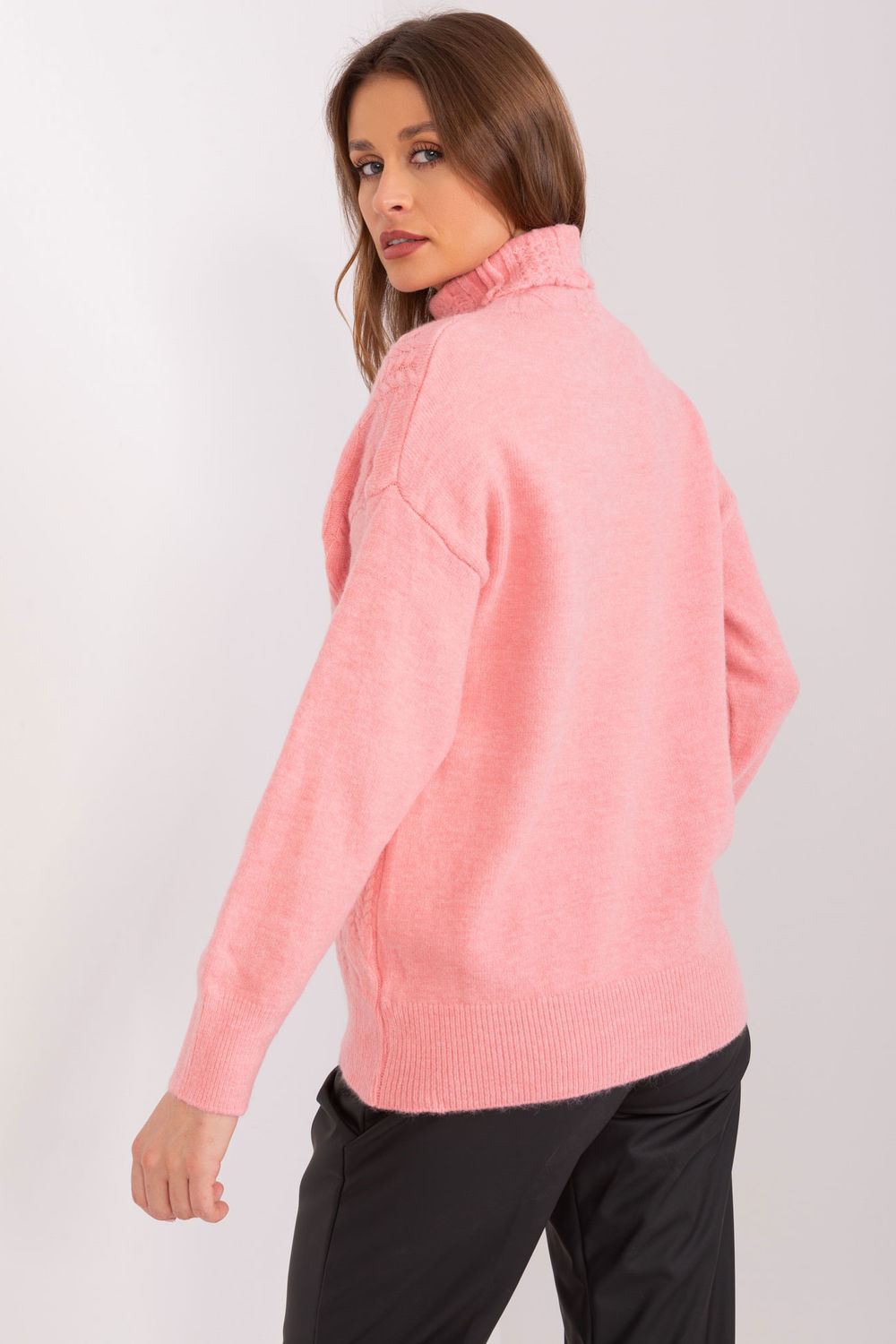 Pull femme AT Col Roulé Col — rosé