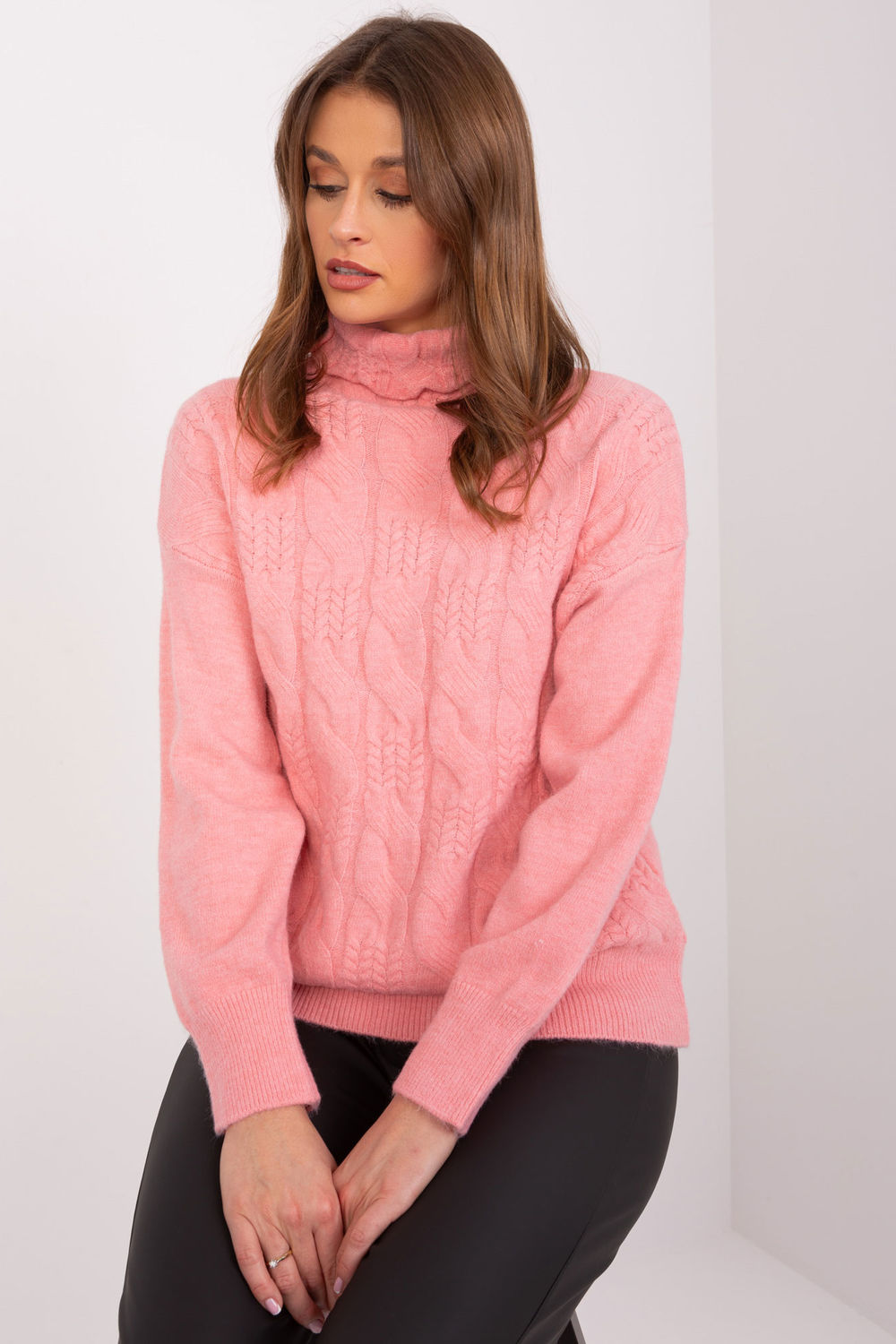 Pull femme AT Col Roulé Col — rosé