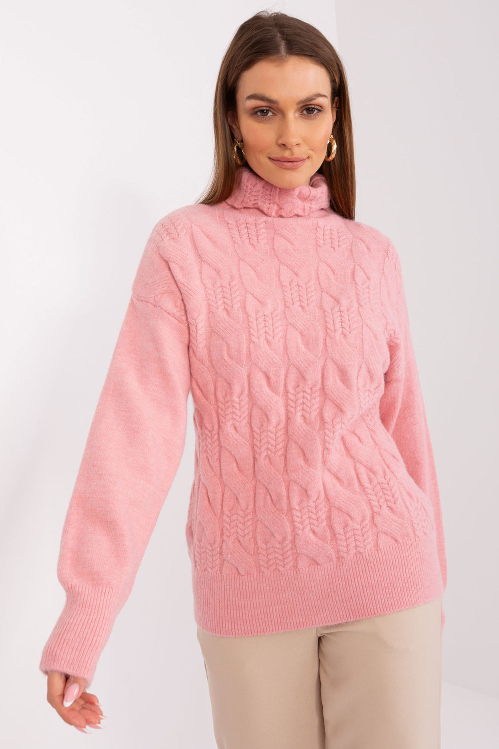 Pull femme AT Col Roulé Col — rosé