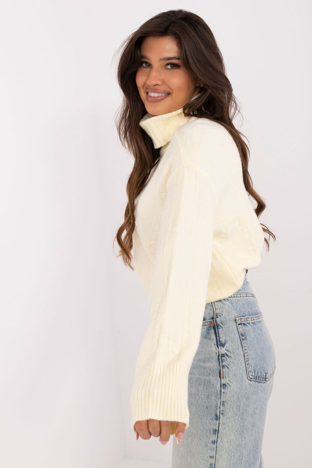 Pull femme AT Col Roulé Col — jaune