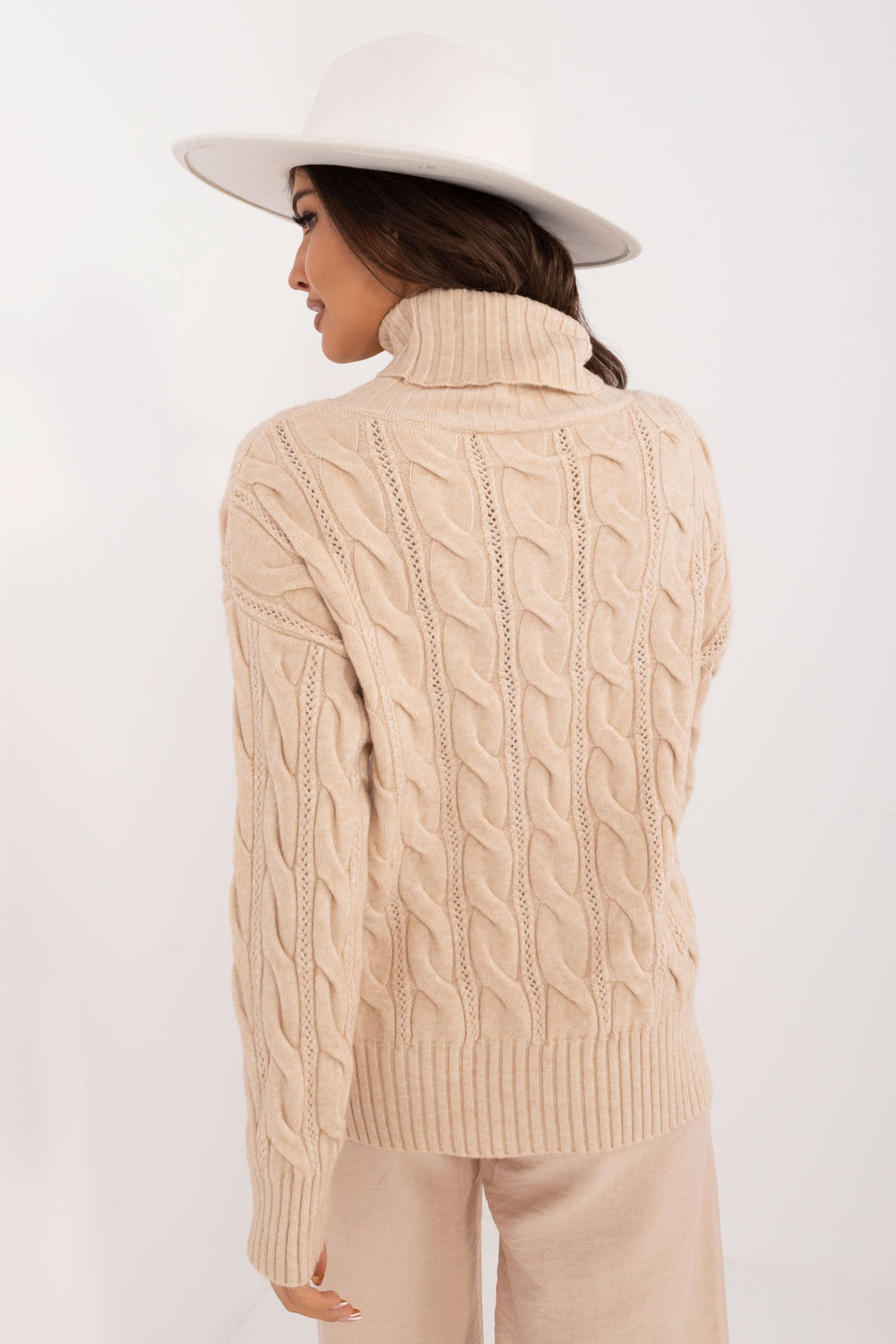 Pull femme AT Col Roulé Col — beige
