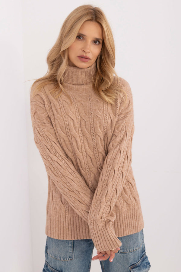 Pull femme AT Col Roulé Col — brun