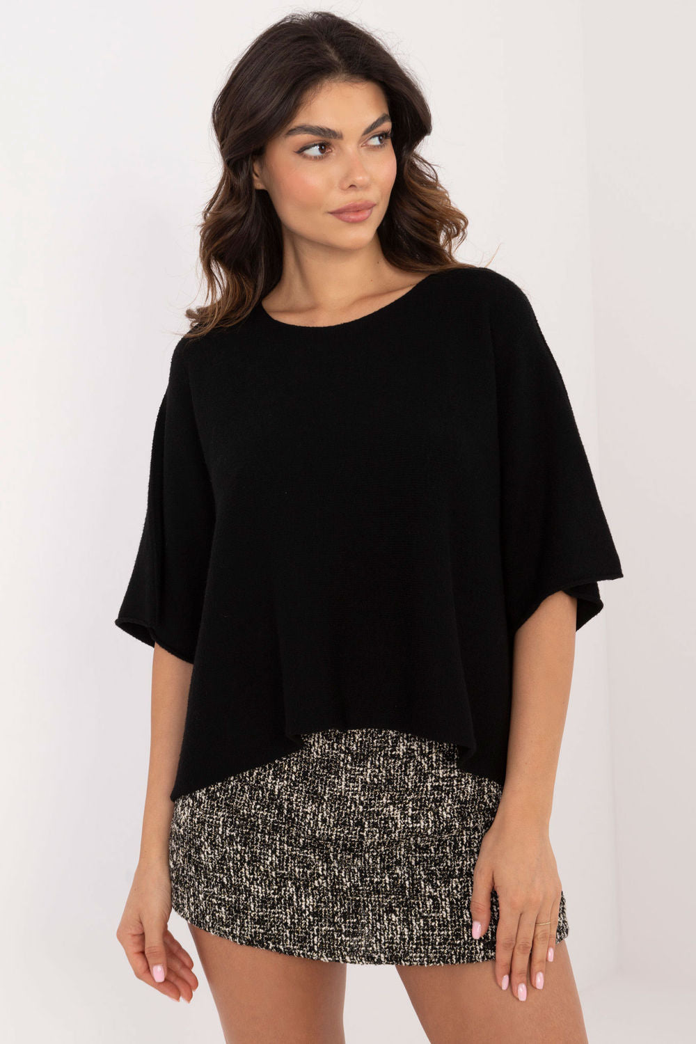 Pull femme Italy Moda À Manches Courtes — noir