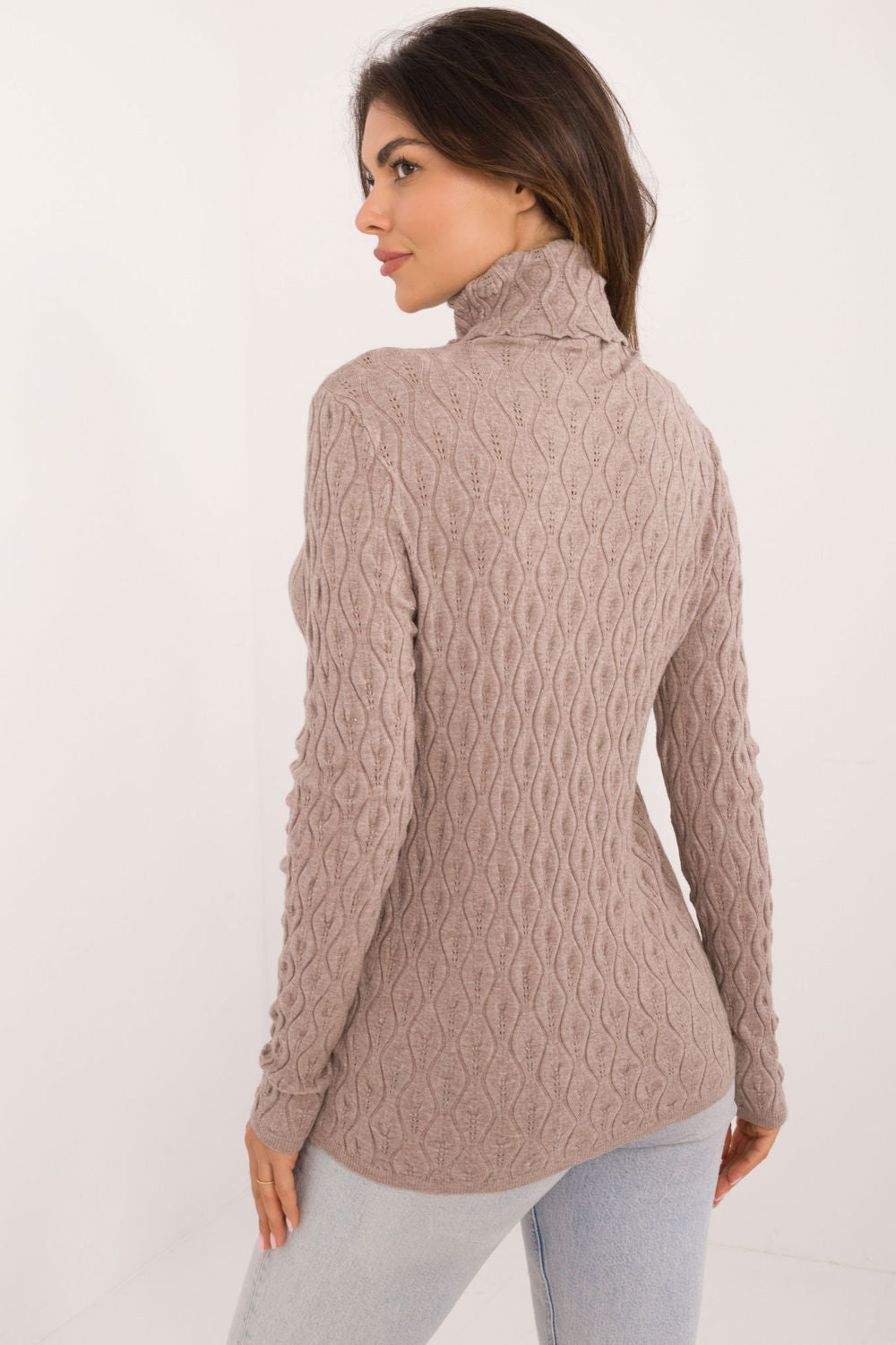 Pull femme AT Col Roulé Col — beige