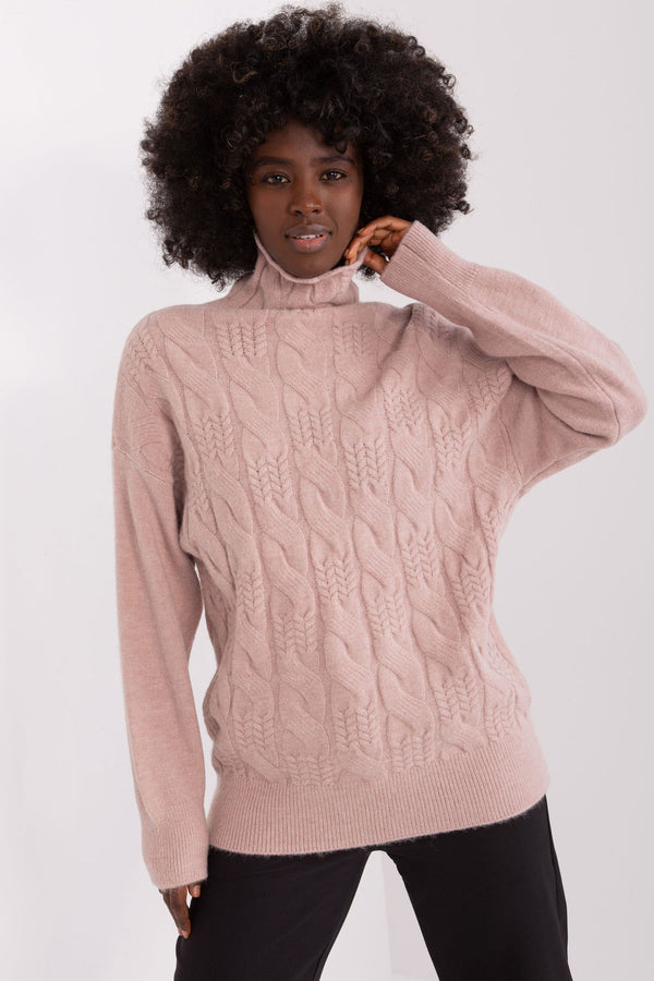 Pull femme AT Col Roulé Col — rosé