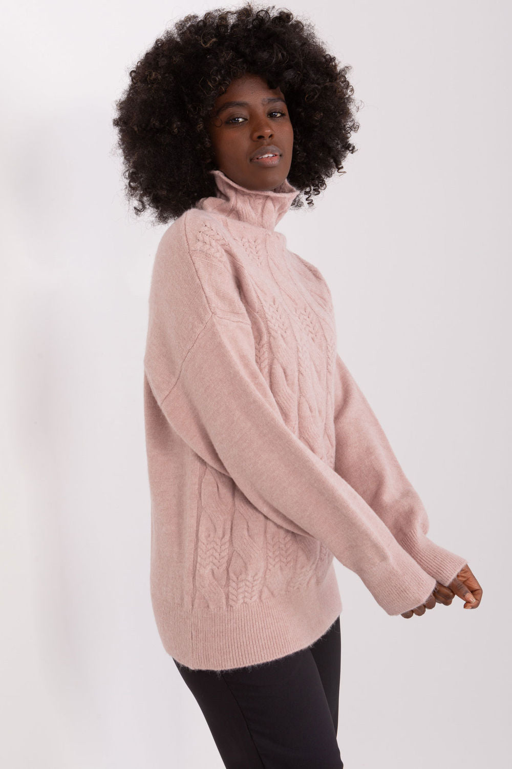 Pull femme AT Col Roulé Col — rosé