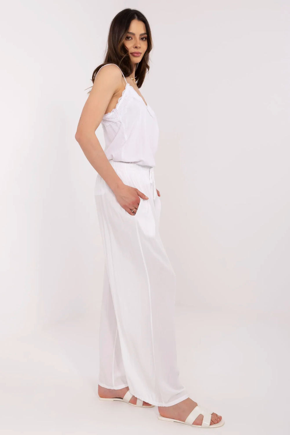 Chaussures à talons femme Italy Moda Pantalon Pantalon — blanc