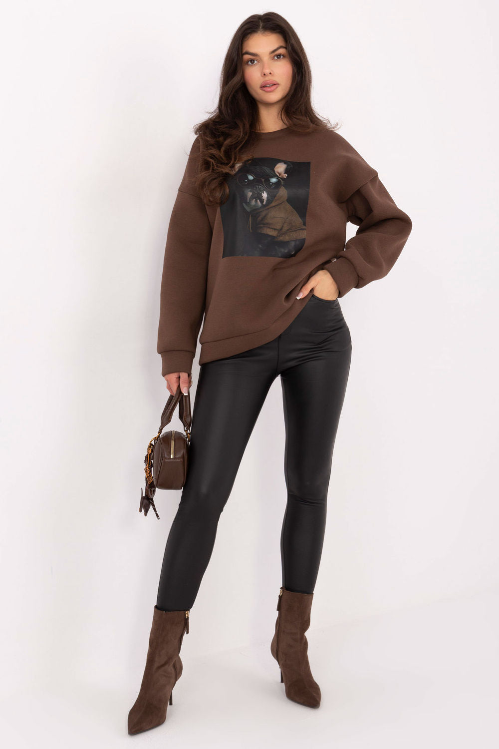 T-shirt femme Italy Moda Sweatshirt Sweatshirt — brun