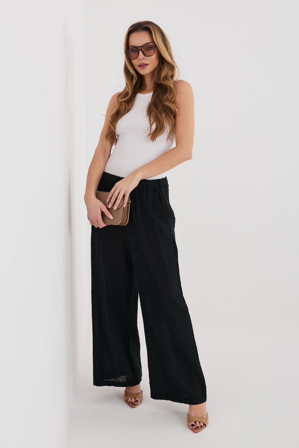 Chaussures à talons femme Italy Moda Pantalon Pantalon — noir