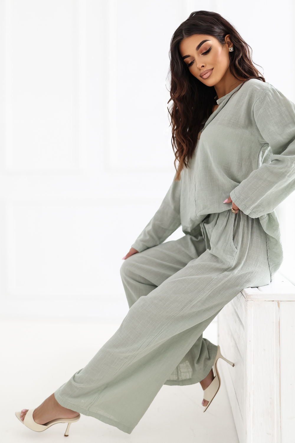 Chaussures à talons femme Italy Moda Pantalon Pantalon — vert
