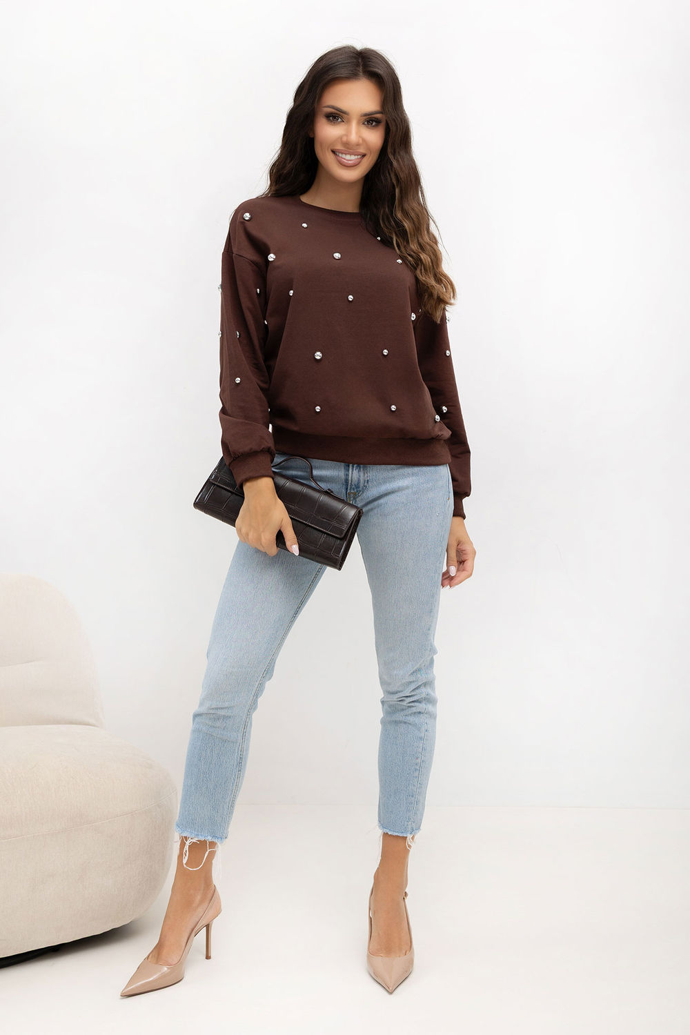 T-shirt femme Italy Moda Sweatshirt Sweatshirt — brun