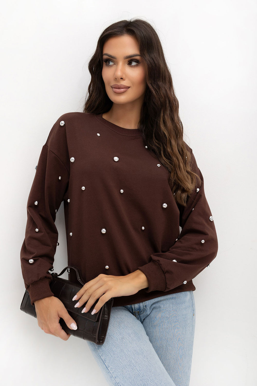 T-shirt femme Italy Moda Sweatshirt Sweatshirt — brun