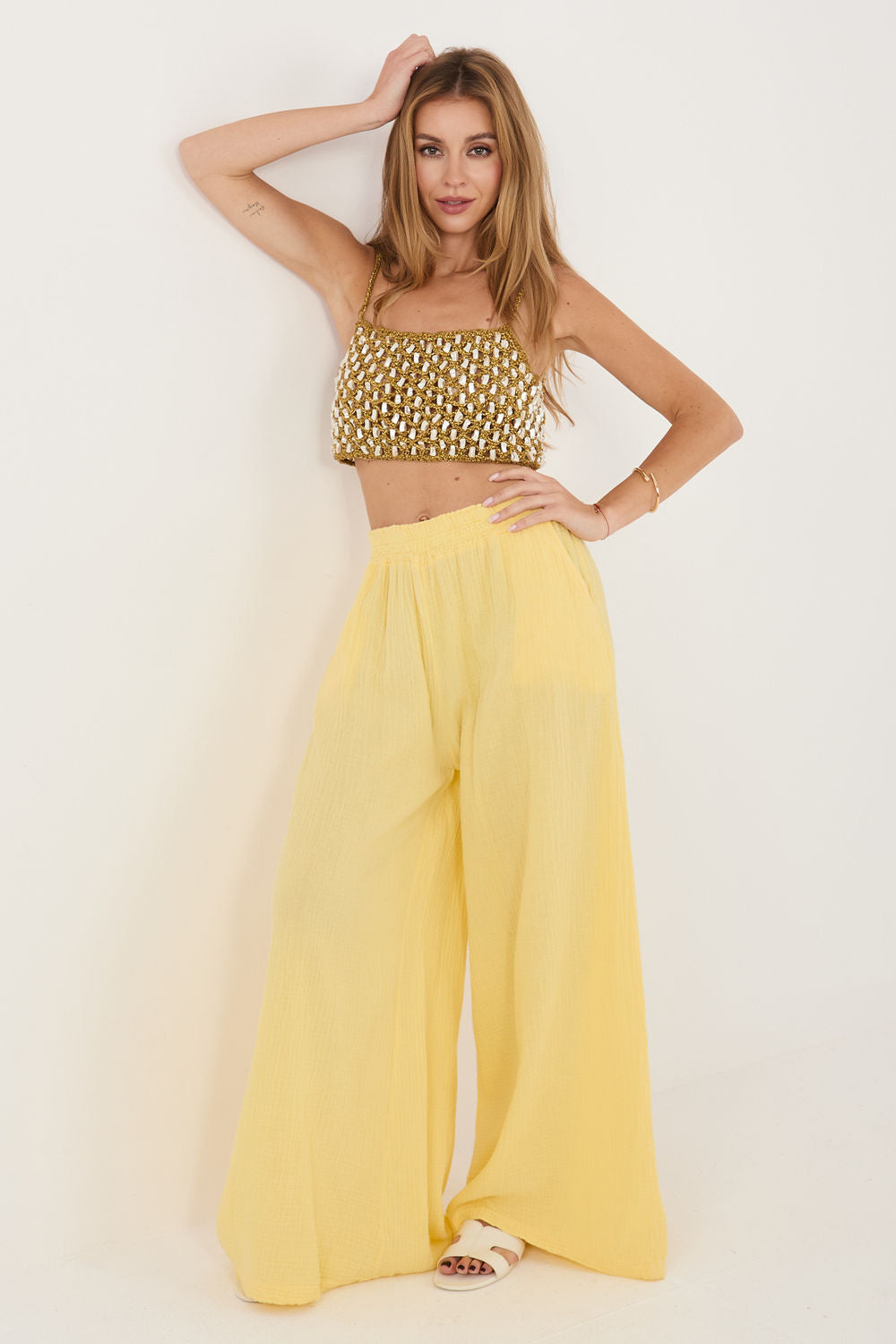 Chaussures à talons femme Italy Moda Pantalon Pantalon — jaune