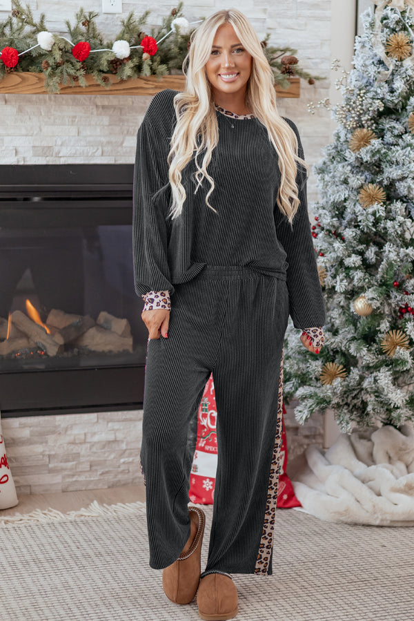 Ensemble femme léopard, patchwork, côtelé — gris · LC628082-P4011 · LC628082-P4011-L