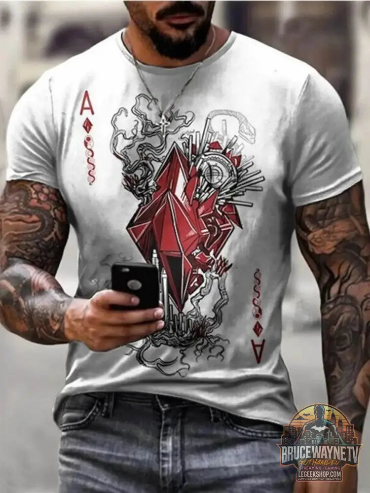 T-shirt homme grande taille imprimé avec un design graphique coloré et moderne sur fond blanc