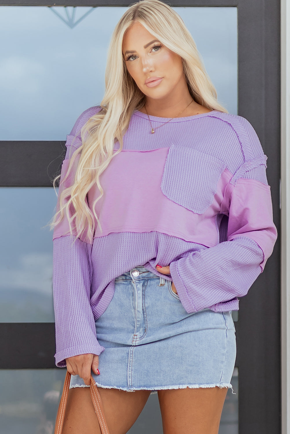 Haut femme patchwork, en maille, manches longues