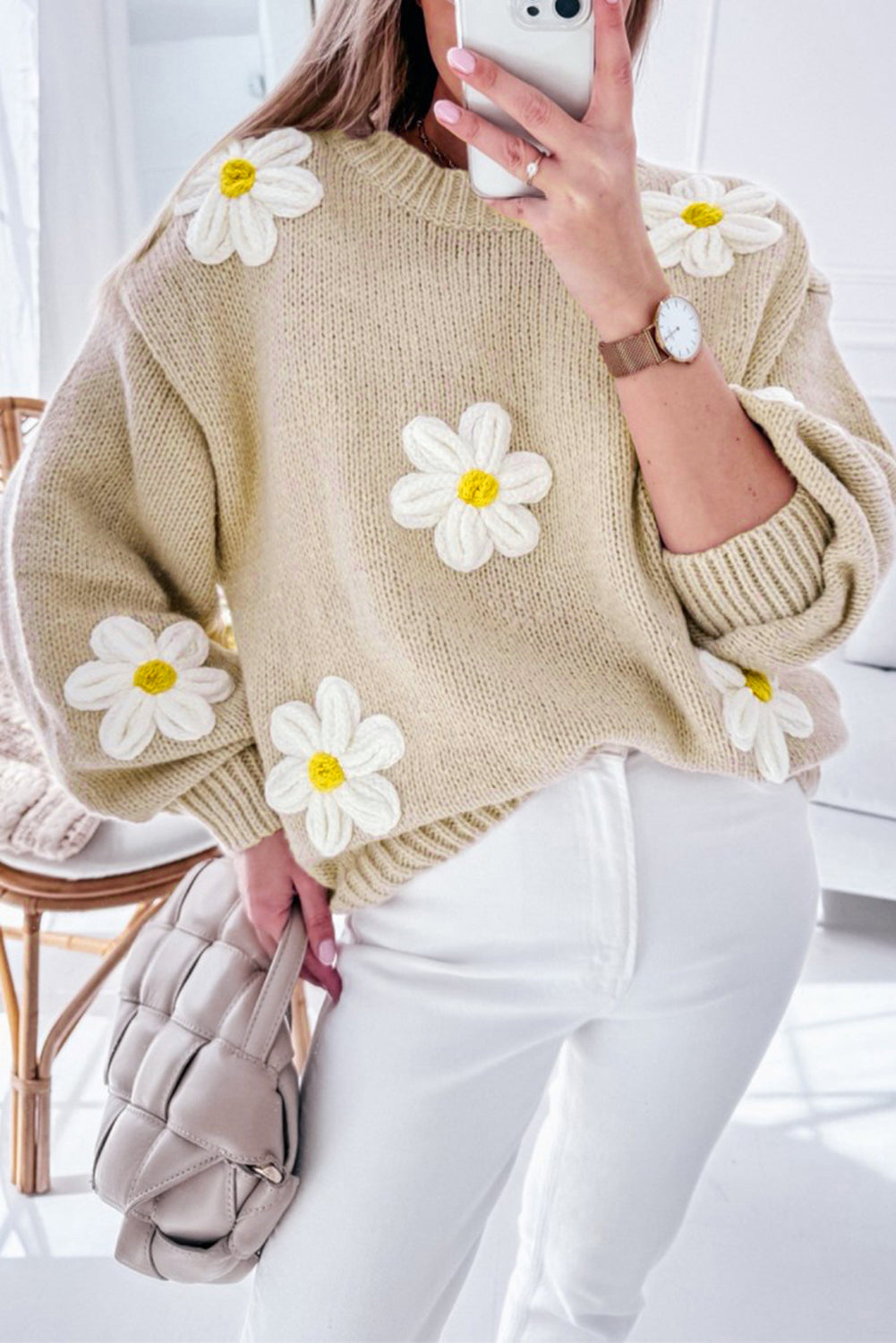 Pull femme floral, en maille