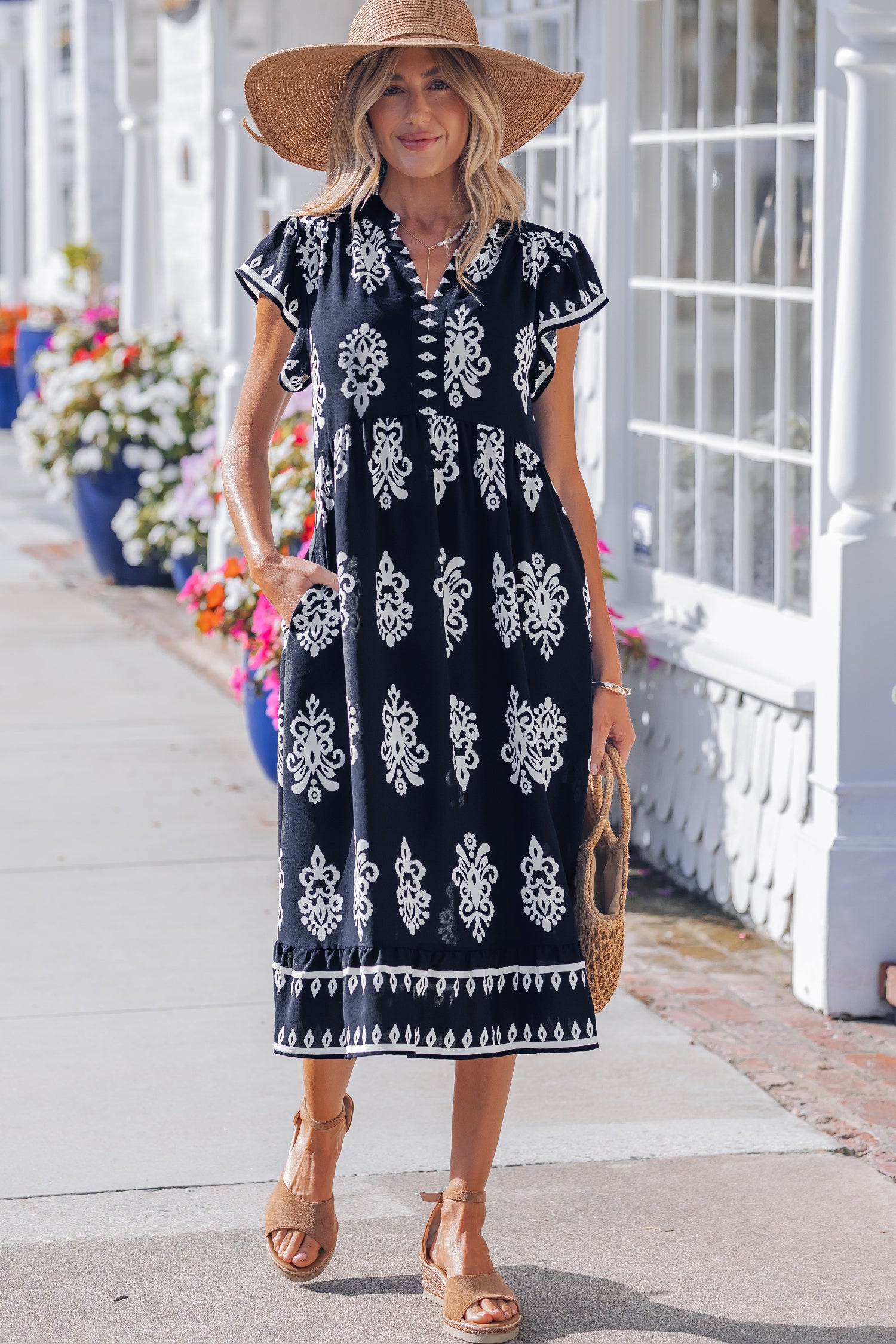 Robe midi femme manches courtes, midi — bleu