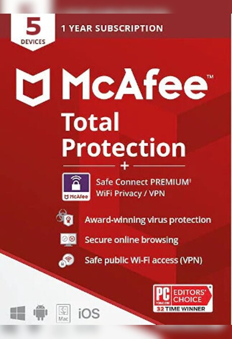 McAfee Total Protection Plus VPN (5 Devices, 1 Year) - McAfee Key - LATAM