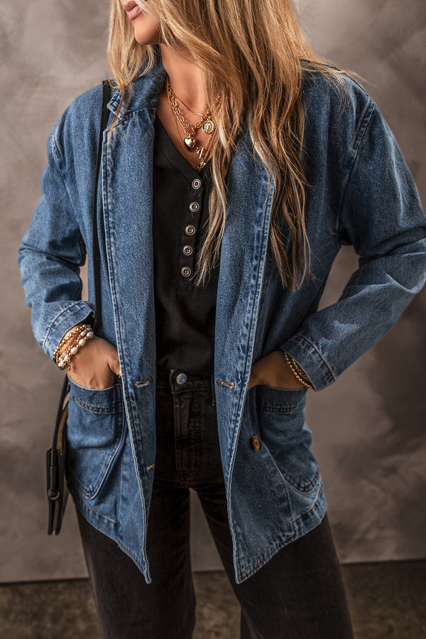 Veste femme poches, denim — bleu