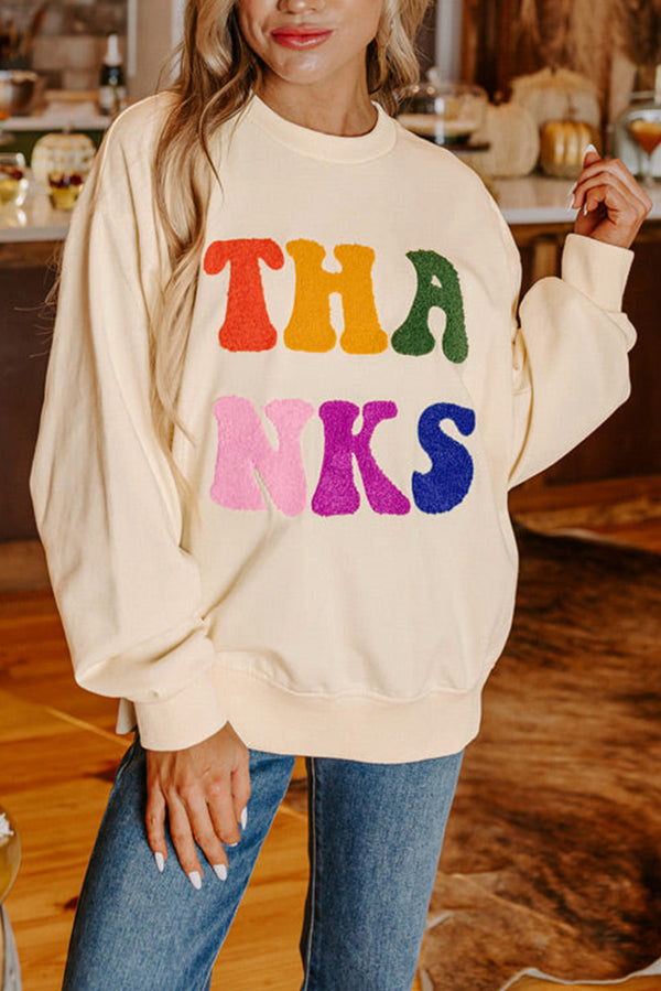 Sweat femme brodé, graphique, épaules tombantes — abricot