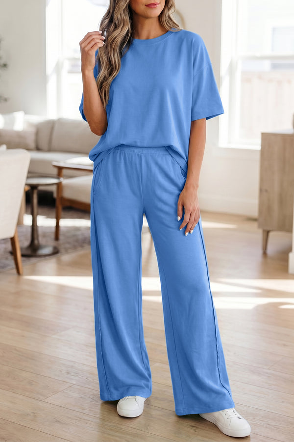 Ensemble femme poches, casual, uni — bleu ciel