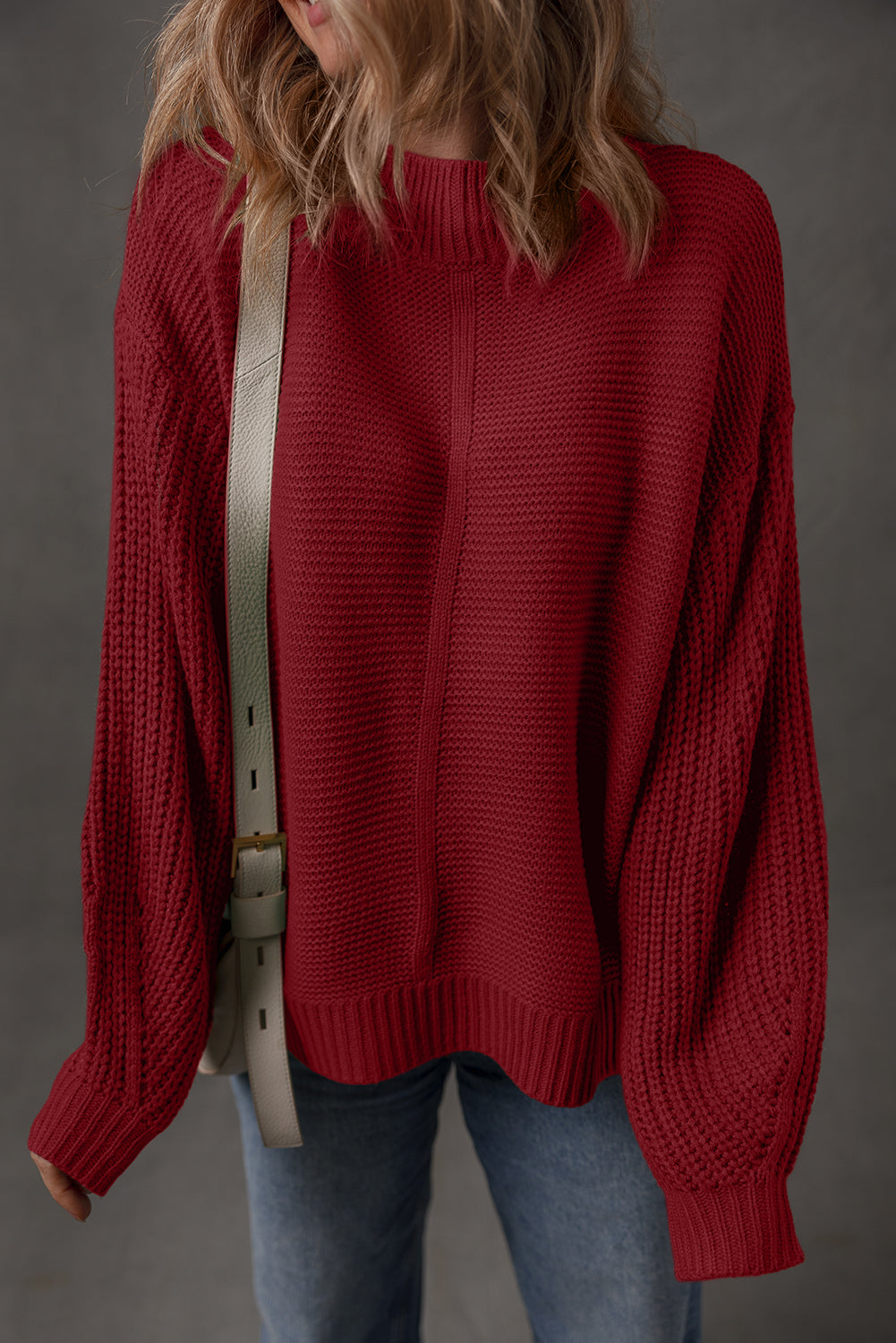 Pull femme épaules tombantes, ample, uni — rouge