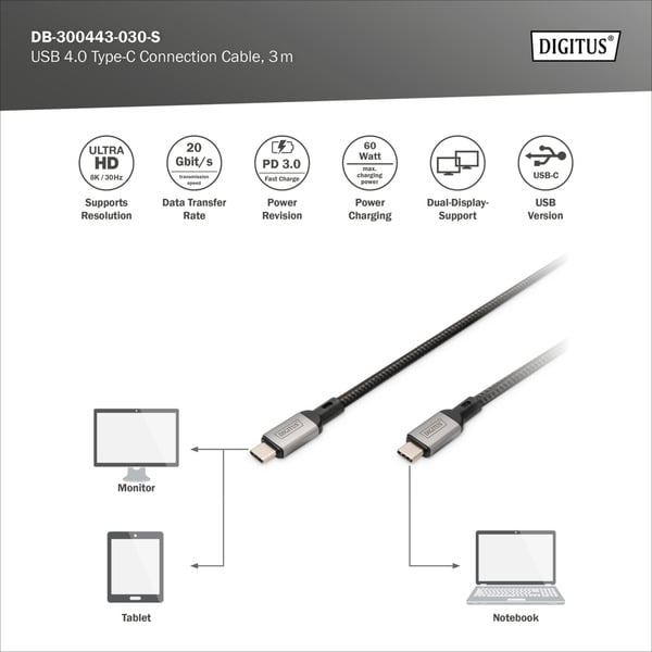 Digitus USB4 Gen 2x2 câble, USB-C Stecker > USB-C Stecker, 20Gbit/s - Digitus - vue 5