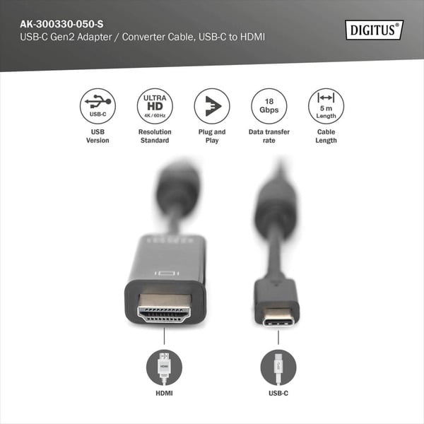 Digitus USB-C Adapterkabel USB-C > HDMI A, 4K @ 60HZ - Digitus - vue 4