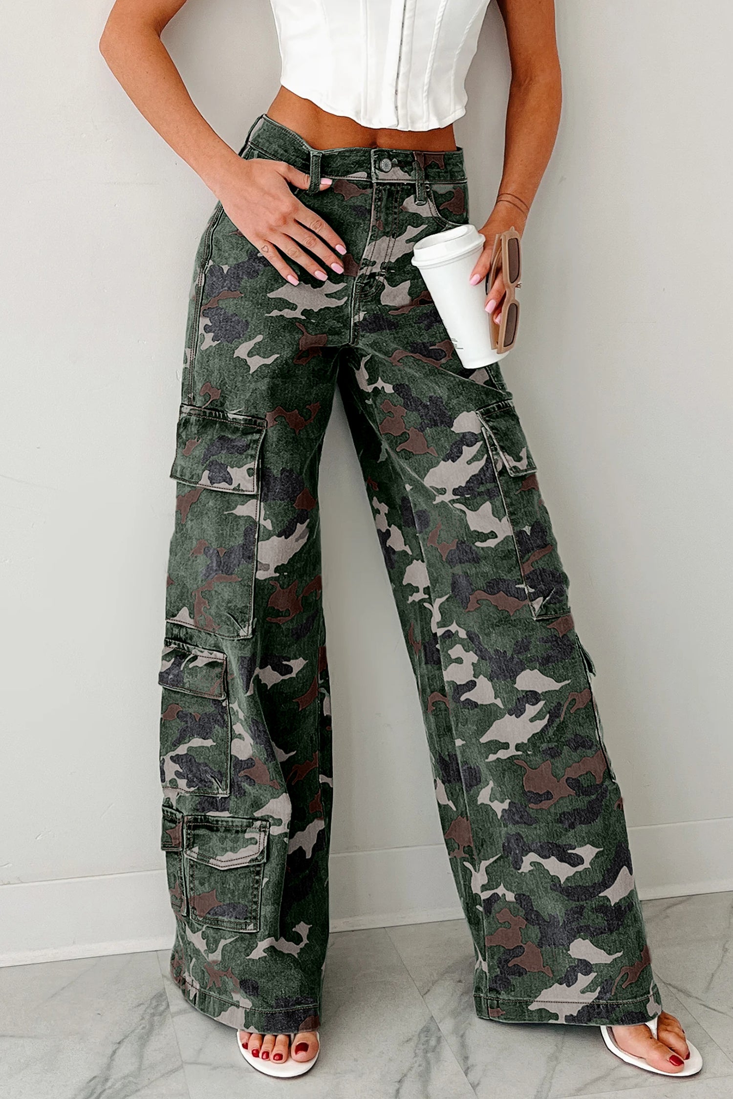 Pantalon femme camouflage, jambe large — vert · DLM78760768-P10920 · DLM78760768-P10920-10