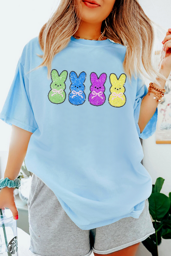 T-shirt femme graphique, paillettes, casual — bleu clair