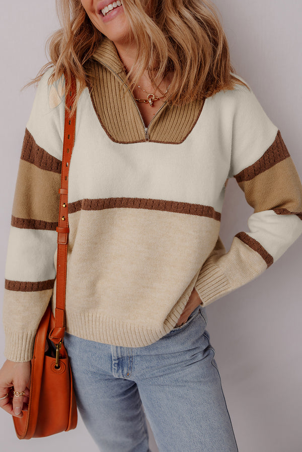 Pull femme zip, colorblock