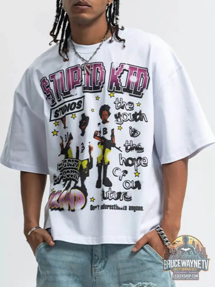 T-shirt homme graphique à col rond et manches courtes avec un design coloré et tendance