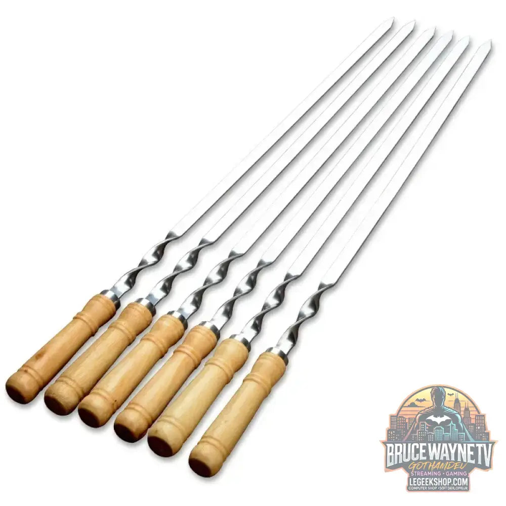 Bâtonnets de gril d'extérieur en acier inoxydable, modules de barbecue, Wers, manche long, Shish Kebab, fourcommuniste en bois, sacs de gril, 55cm - Legeekshop