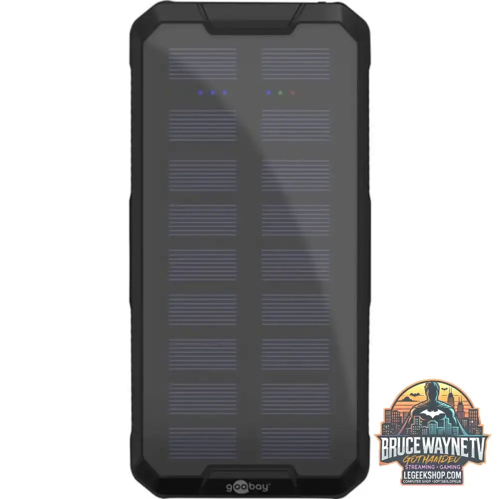 goobay Outdoor Schnelllade-Powerbank 20.000 mAh mit Solar schwarz, USB-C PD, QC 3.0 - Stromquelle: Solar, USB-C, Micro-USB