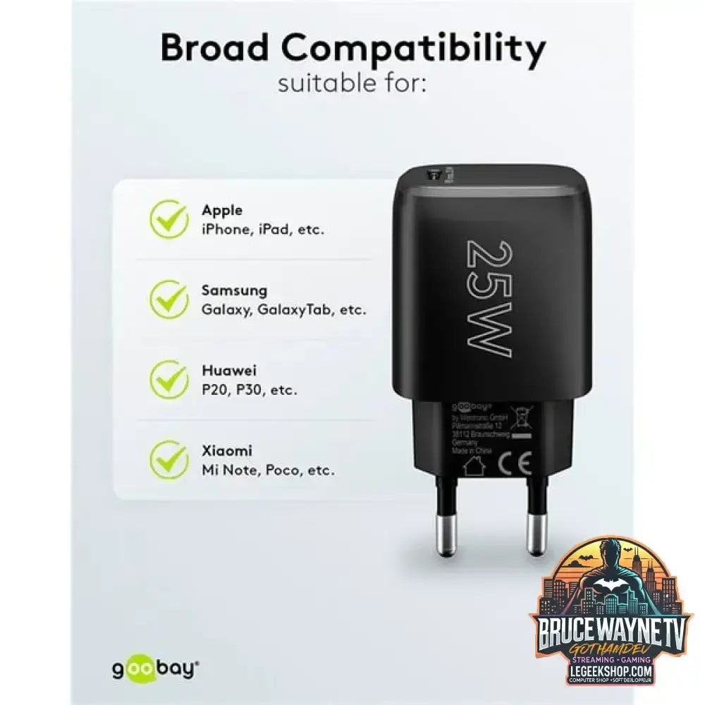 goobay USB-C PD GaN Schnellladegerät 25 Watt schwarz, Power Delivery 3.0 - goobay - vue 8