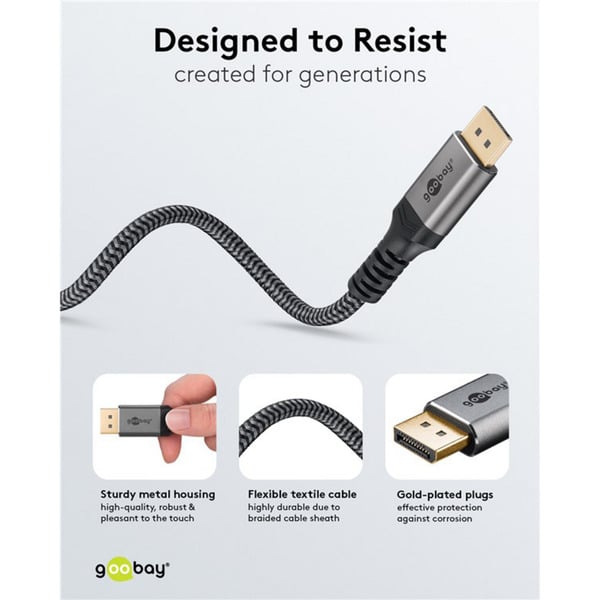 goobay Plus DisplayPort 2.0/2.1 câble, 16K @ 60Hz, 80 Gbit/s - goobay - vue 9