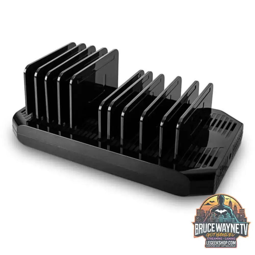 Lindy 120W 10 Port USB-Ladestation, 8x USB-A + 2x USB-C schwarz/grau, QC 3.0, Samsung AFC, gleichzeitiges Laden von 10 Tablets / Smartphones - Lindy - vue 2