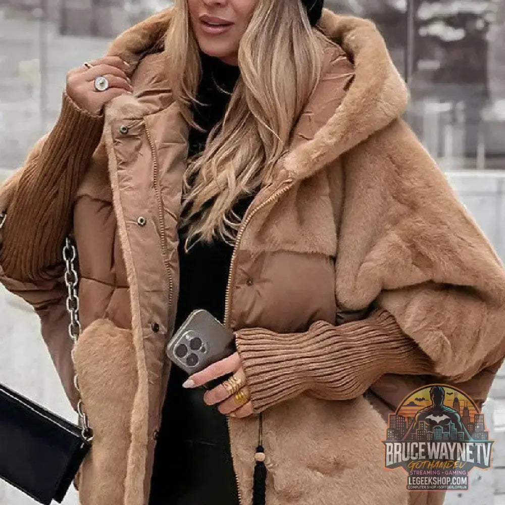 🧥 Manteau Femme Coton Fausse Fourrure Capuche Loose 🧥 - Deep Khaki / S - Manteau Femme
