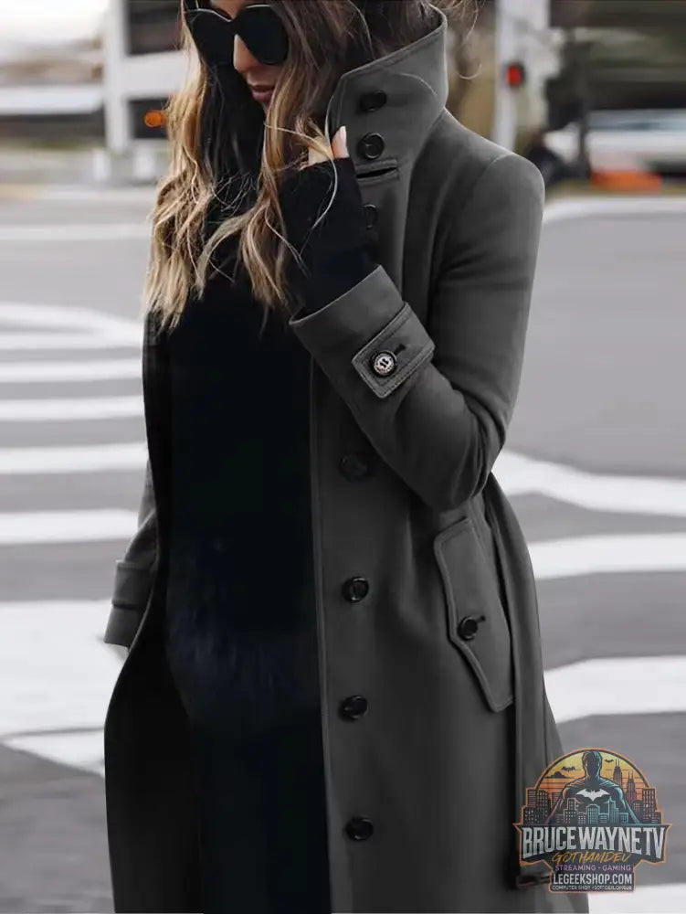 🧥 Manteau Femme Laine Col Montant Slim Fit Élégant 🧥 - Dark Gray / S - Manteau Femme