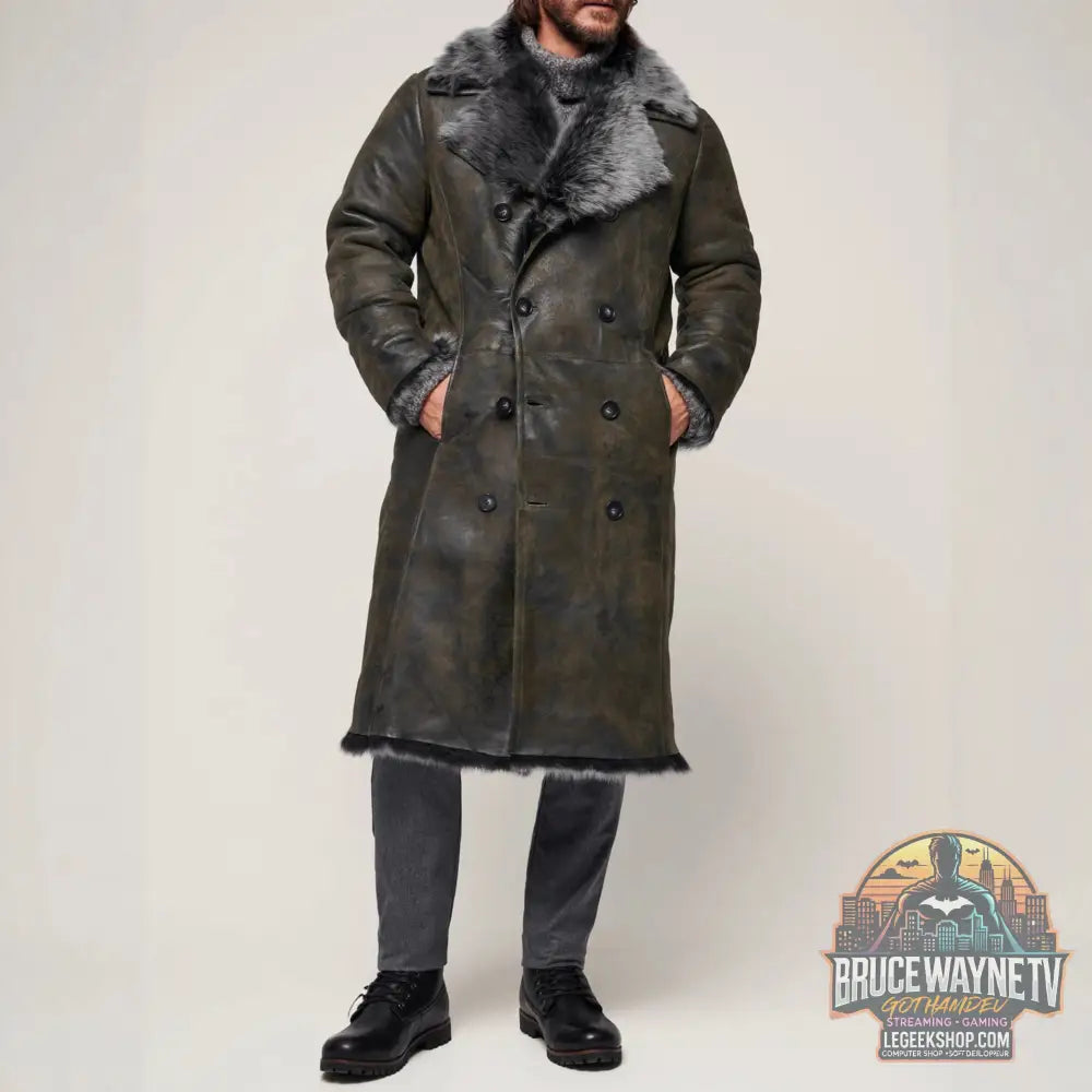 Manteau Long Fausse Fourrure Homme Double Boutonnage - Dark Green / S - Manteau Long Homme
