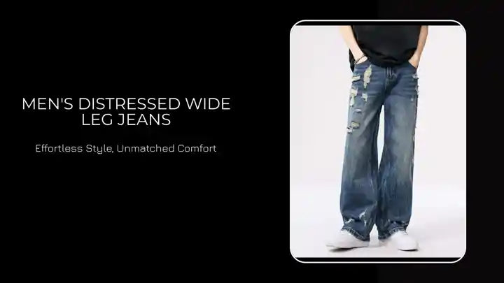 Men's Distressed Wide Leg Jeans by@Outfy