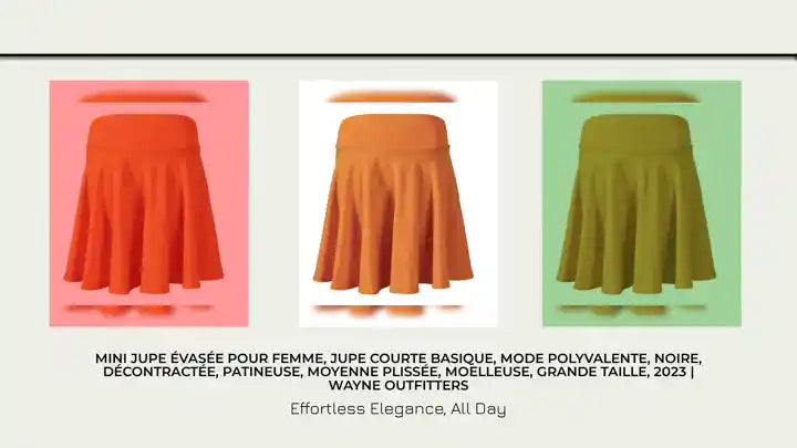 Mini jupe évasée pour femme, jupe courte basique, mode polyvalente, noire, décontractée, patineuse, moyenne plissée, moelleuse, grande taille, 2023 | Wayne Outfitters by@Outfy