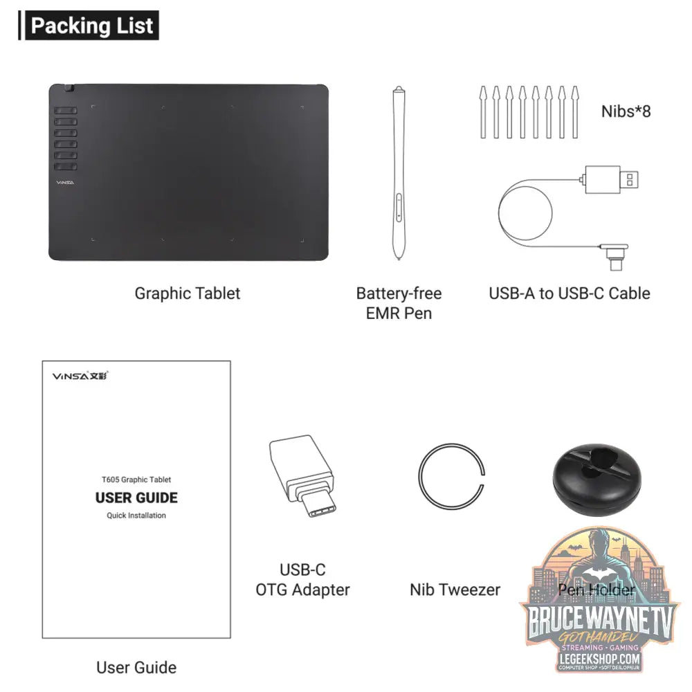 Tablette Graphique VINSA T1161 Ultra-Mince, 8192 Niveaux de Pression Stylet sans Batterie - T1161 - Tablette Graphique